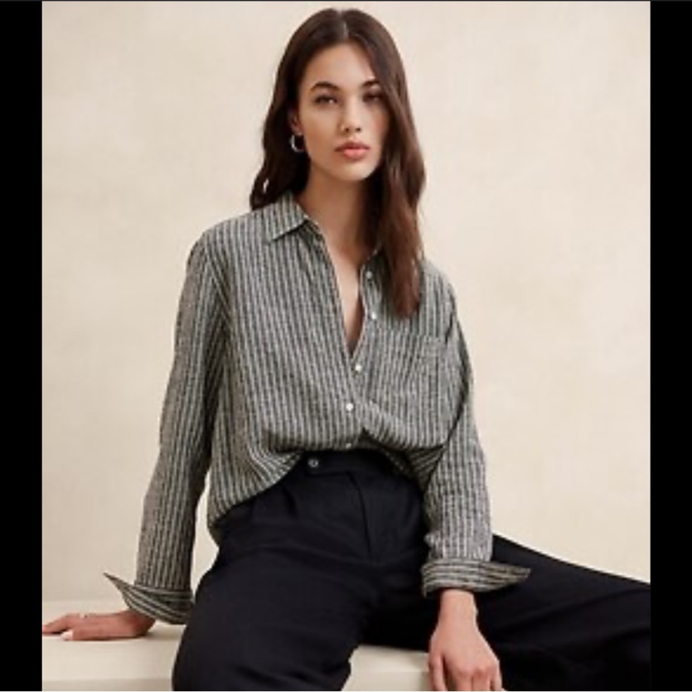Banana Republic Striped Linen Button-Up Shirt